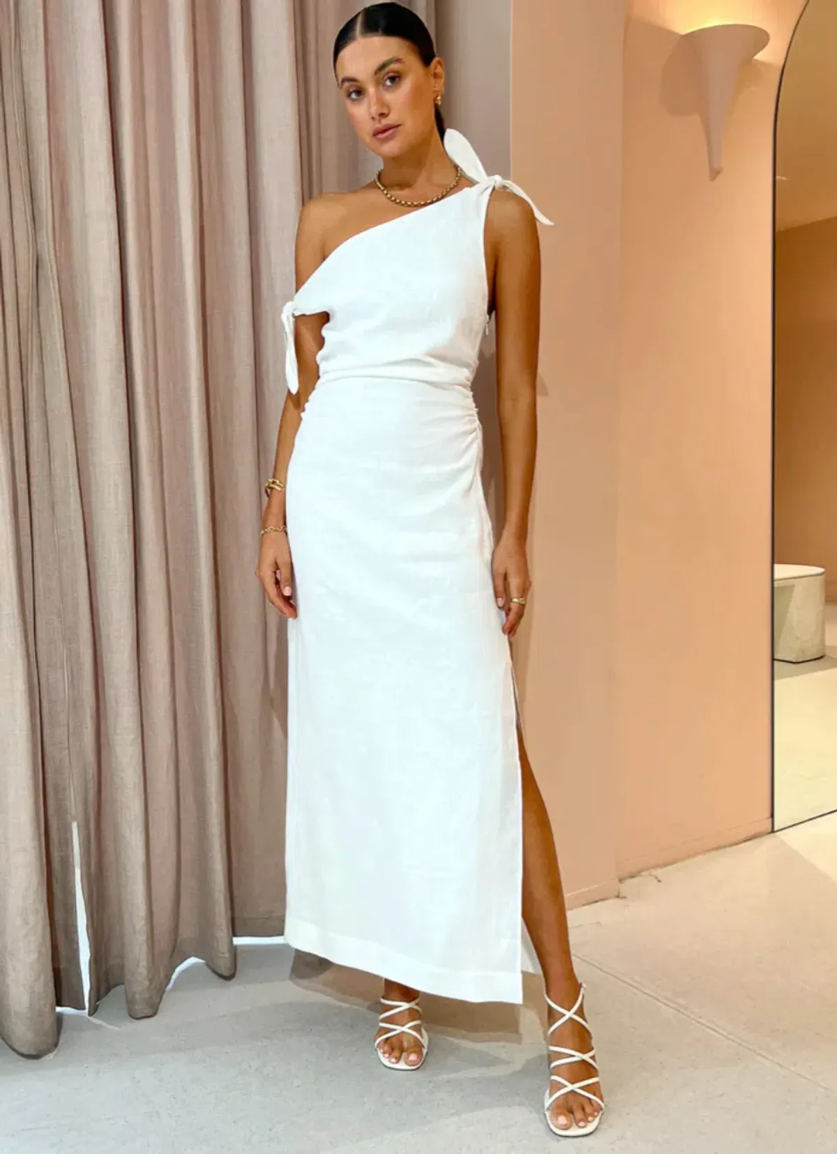 Sir the Label Bettina Off Shoulder Dress Ivory Size 12 for rent on The Volte - main image