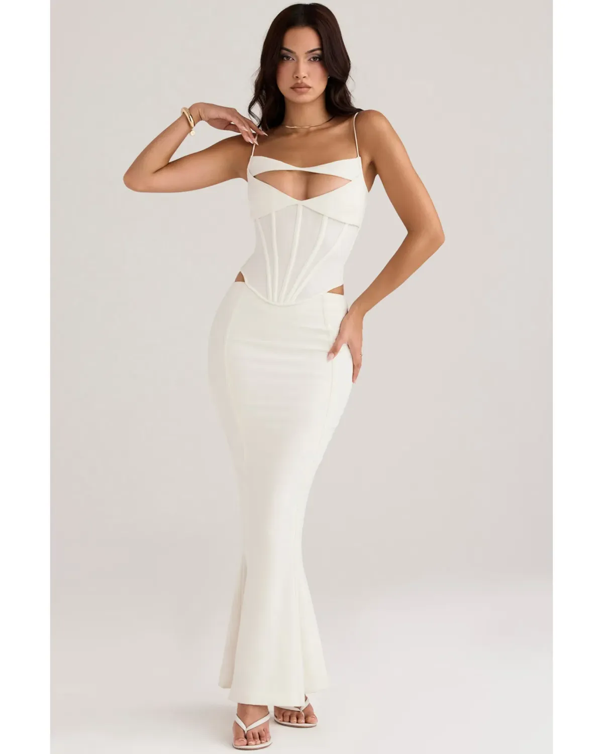 House Of CB Paloma Corset Maxi Dress Ivory Size AU 14 for rent on The Volte - main image