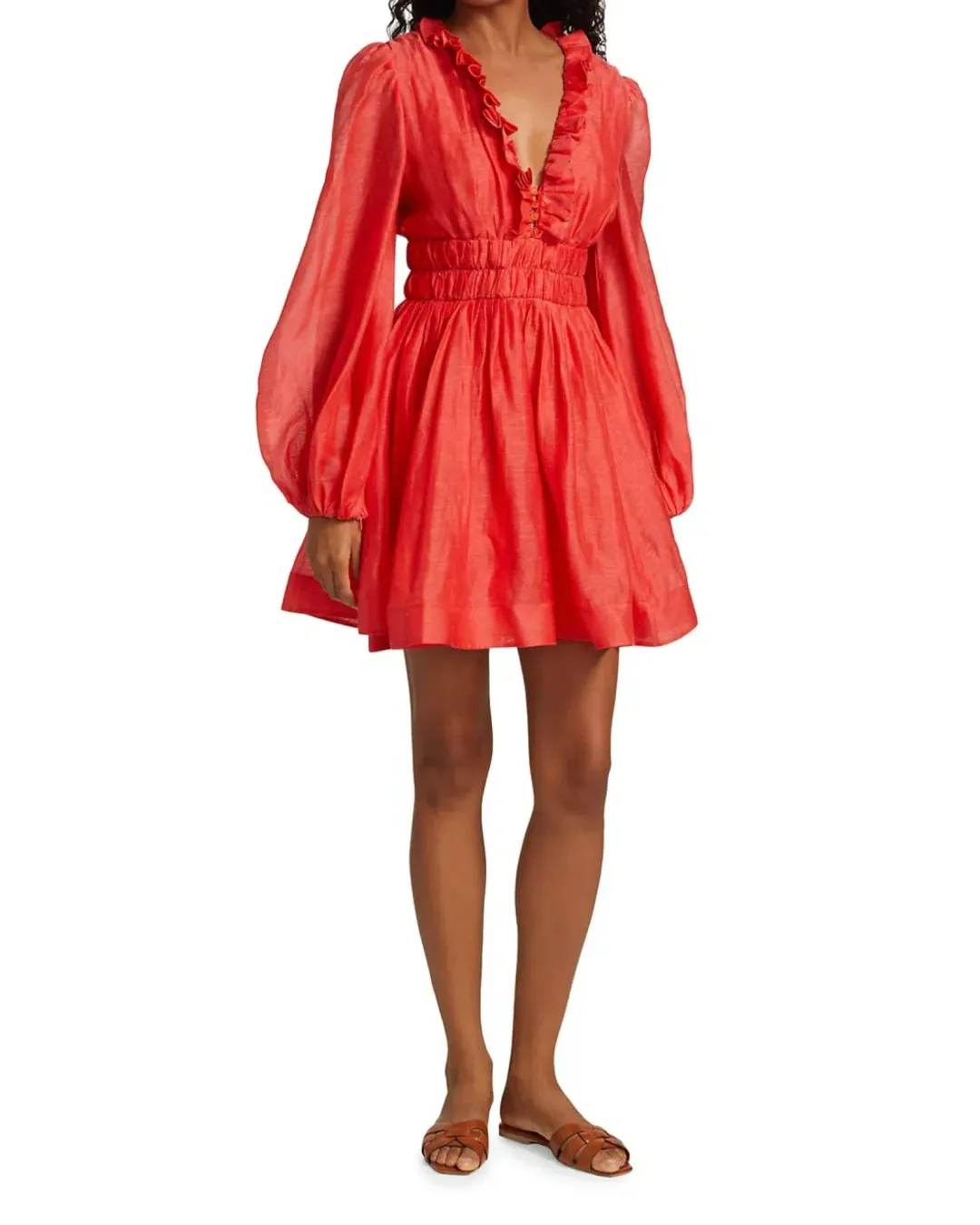 Zimmermann Prima Frill V Neck MIni Dress in Tomato Size 3 / AU 14 for rent on The Volte - main image