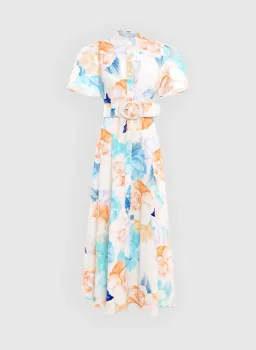 Leo Lin Bianca Midi Dress Rosebud Print In Cream Size AU 14 for rent on The Volte - image 1