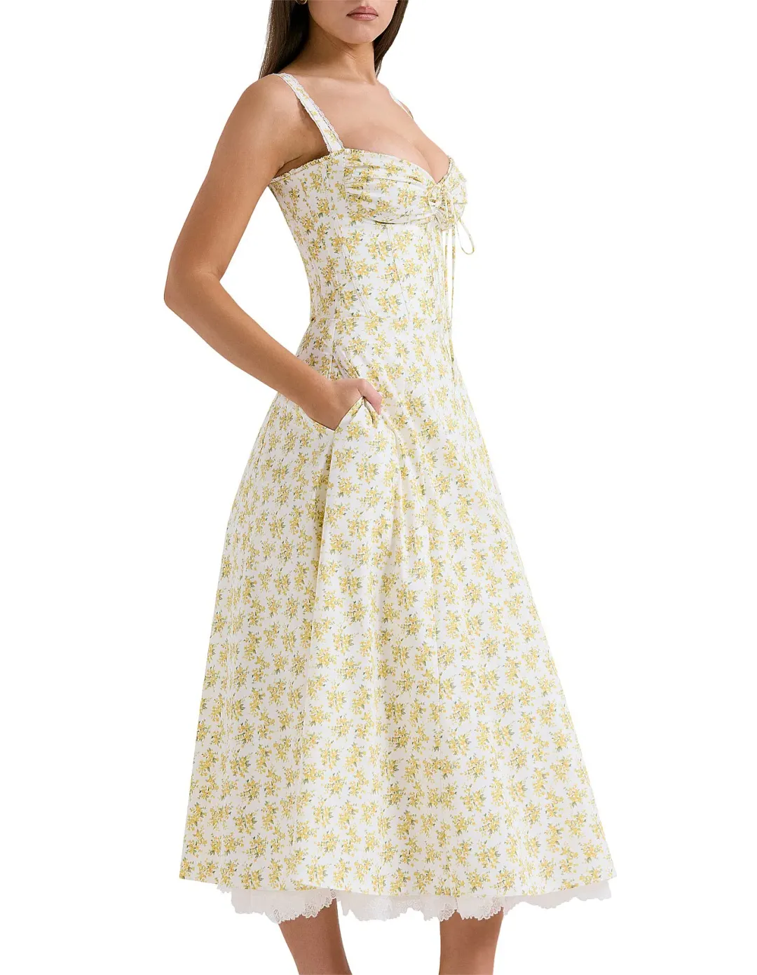 House of CB Rosalee Cotton Bustier Sundress White Vintage Floral Print Size S / AU 8 for rent on The Volte - main image