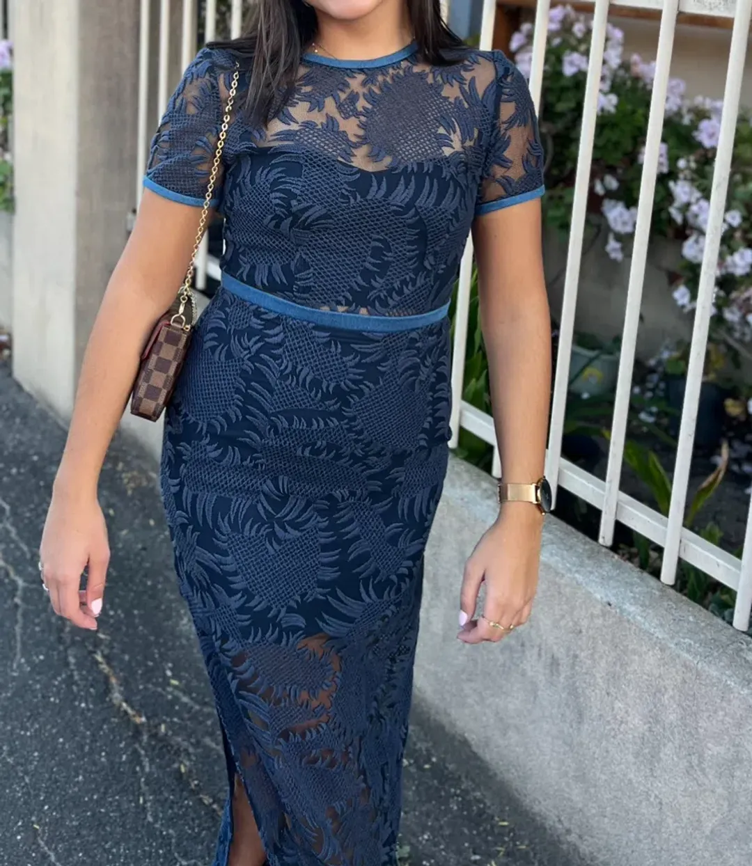 Manning Cartell Between Two Worlds Midi Lace Dress Navy Blue Size 8 for rent on The Volte - main image
