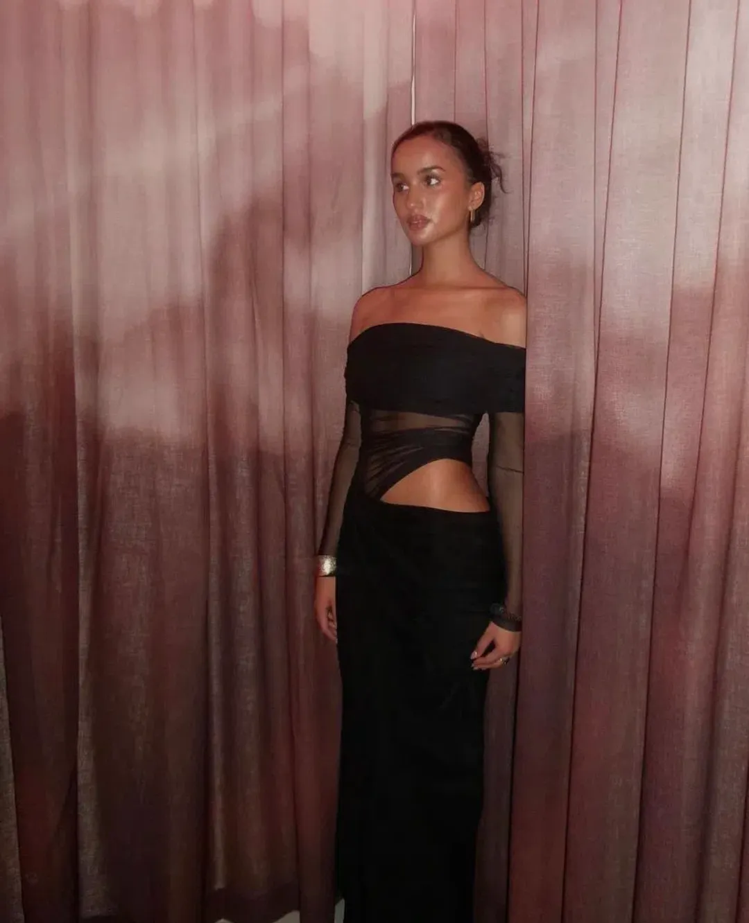 Benni Yasmin Off-Shoulder Maxi Dress Black Size 8 for rent on The Volte - main image