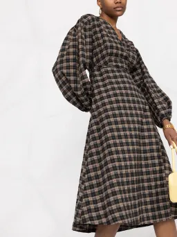 Ganni Fossil Seer Sucker Wrap Dress Check Print Size M / AU 10 for rent on The Volte - image 2