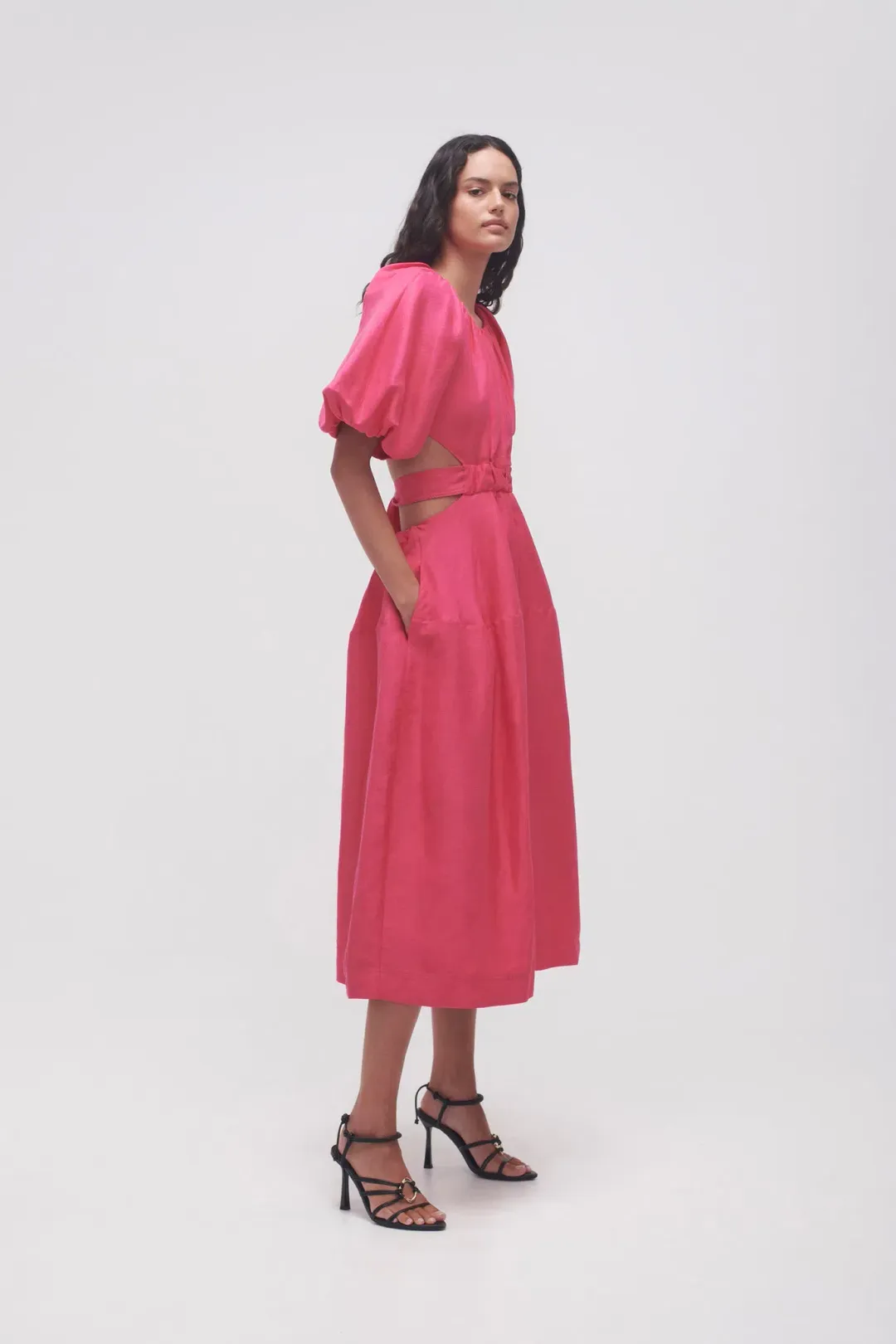 Aje Mimosa Cutout Midi Dress Hot Pink Size 6 for rent on The Volte - main image