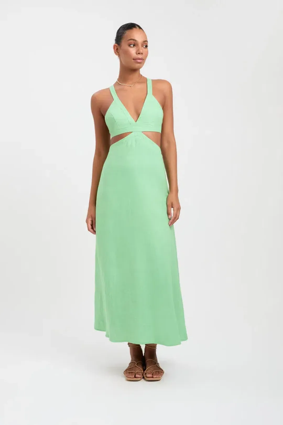 Kookai Palm Midi Dress Green Size 8  for rent on The Volte - main image