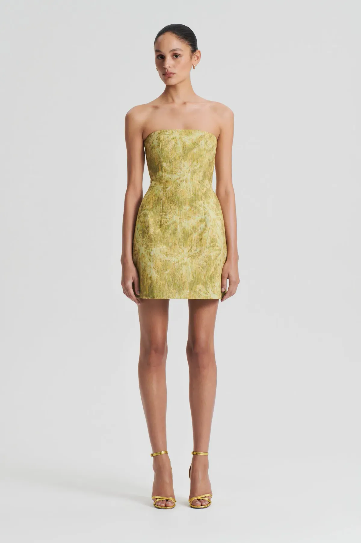 Scanlan Theodore Tinsel Linen Mini Dress Lime Size 8 for rent on The Volte - main image