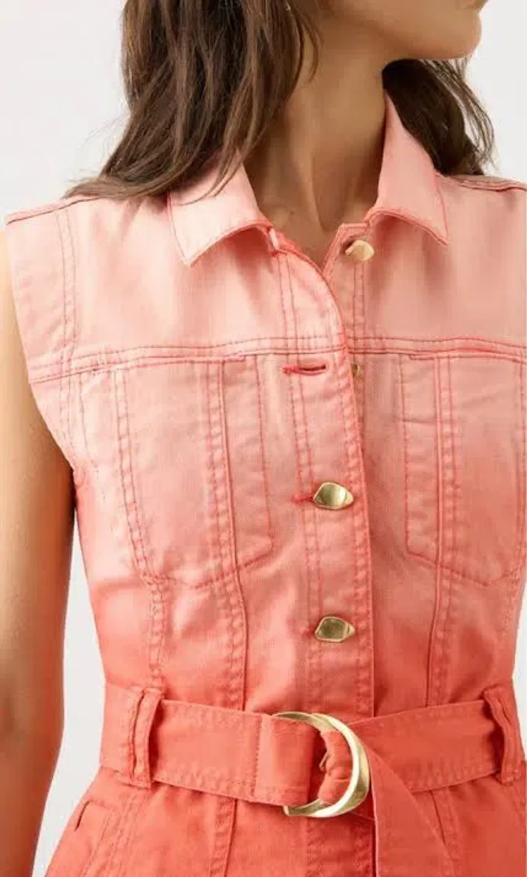 Aje Ember Ombré Denim Mini Dress Coral Sunset Size 12 for rent on The Volte - main image