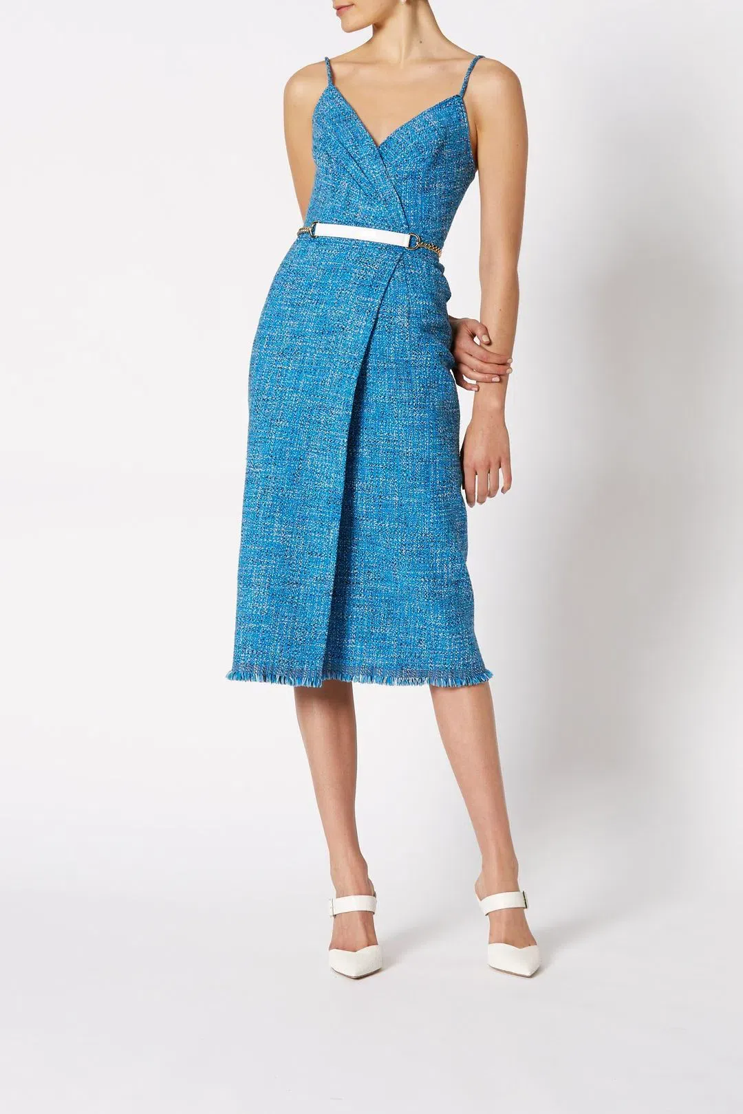 Scanlan Theodore Tweed Midi Dress Blue Size 6 for rent on The Volte - main image