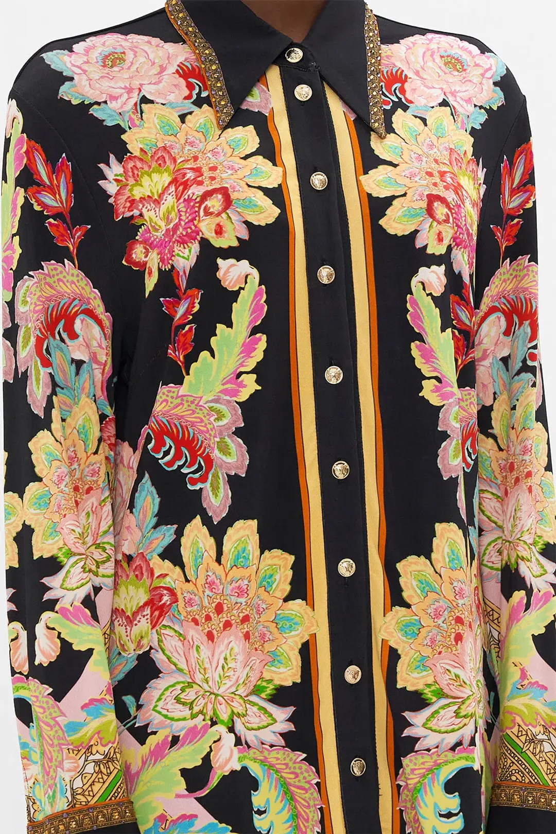 Camilla Sundowners In Sicily Fitted Jersey Shirt & Flare Pant Set Multi Floral Size M / AU 12 for rent on The Volte - main image