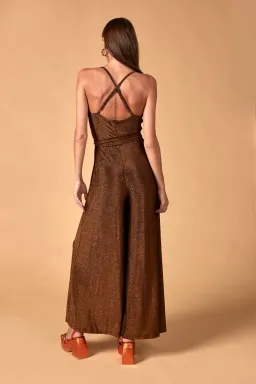 Nine Lives Bazaar Nova Floor Length Jumpsuit Bronze Size 10  for rent on The Volte - image 2