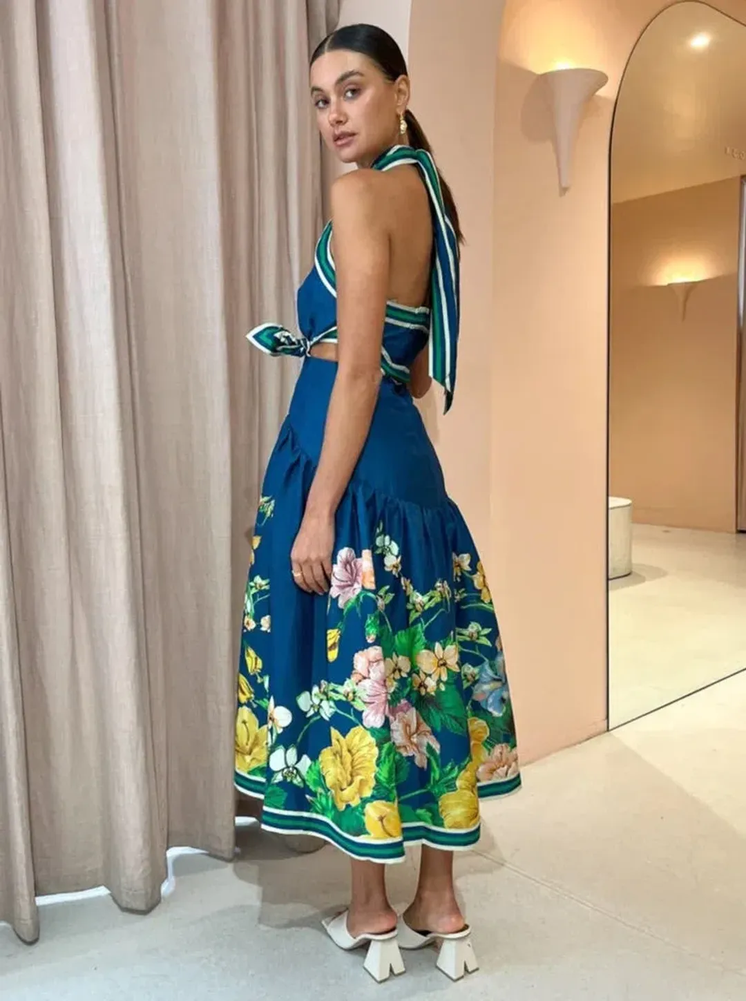 Alemais Lyla Halter Midi Dress Blue Size 8 for rent on The Volte - main image