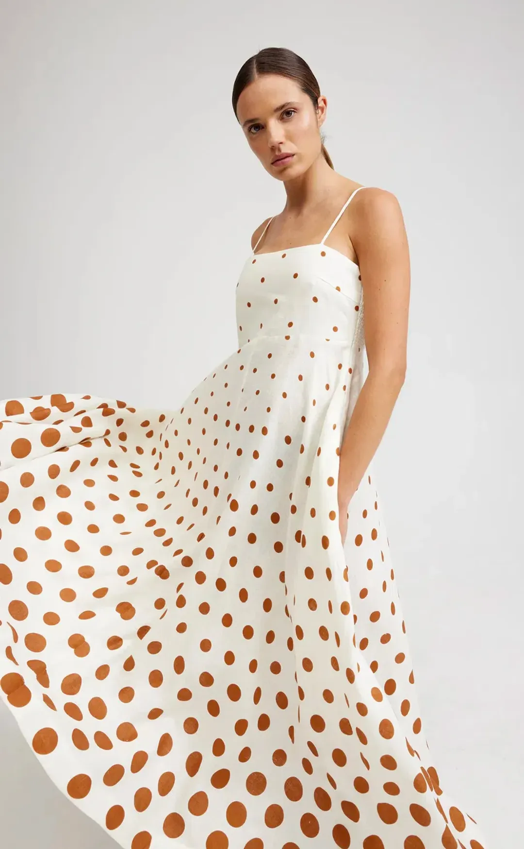 Aston Studio Rue Maxi Dress in Milk/Cigar Dot Size 10 for rent on The Volte - main image
