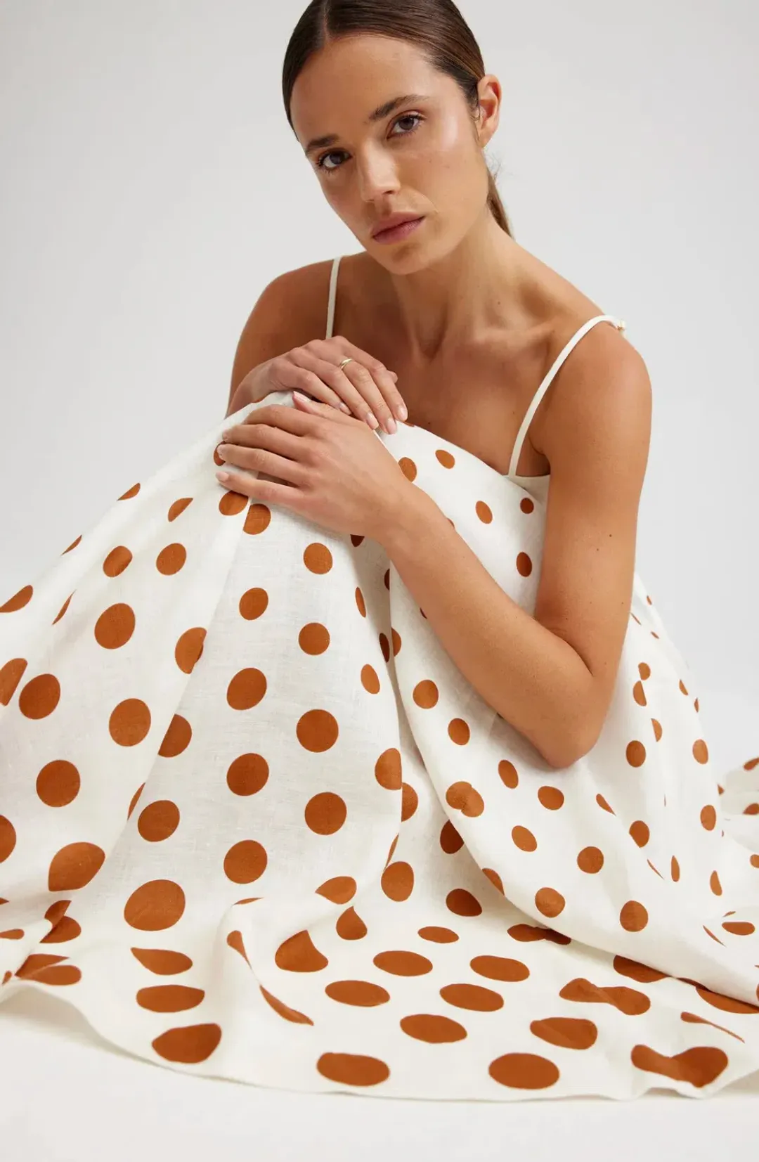 Aston Studio Rue Maxi Dress in Milk/Cigar Dot Size 10 for rent on The Volte - main image