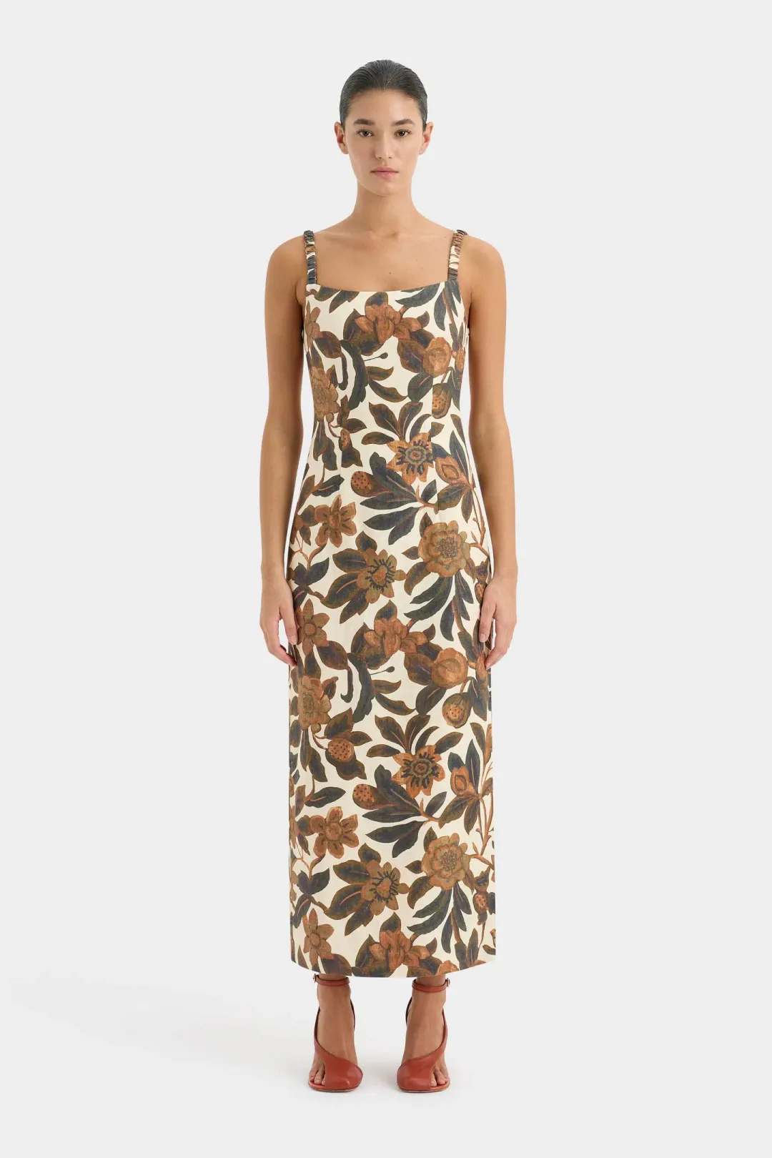 Sir the Label Primrose Ruched Midi Dress Ivory Tapestry Floral Size 0P / AU 6 petite for rent on The Volte - main image