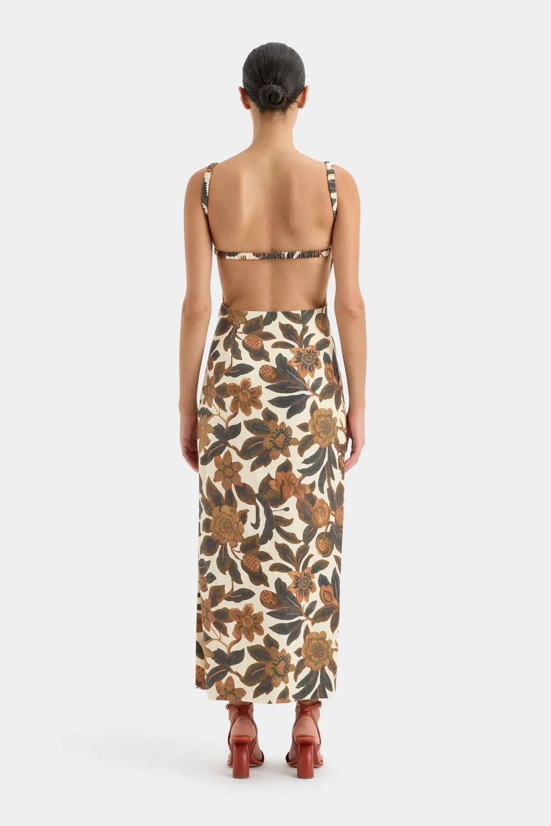 Sir the Label Primrose Ruched Midi Dress Ivory Tapestry Floral Size 0P / AU 6 petite for rent on The Volte - main image