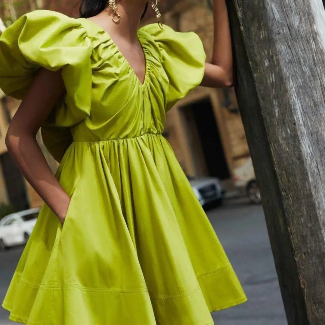 Aje Gretta Bow Back Mini Dress Chartreuse Green Size 16 for rent on The Volte - main image