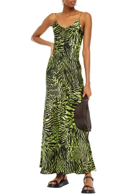 Ganni Silk Blend Satin Maxi Dress in Green Tiger Print Size M / AU 10 for rent on The Volte - image 1