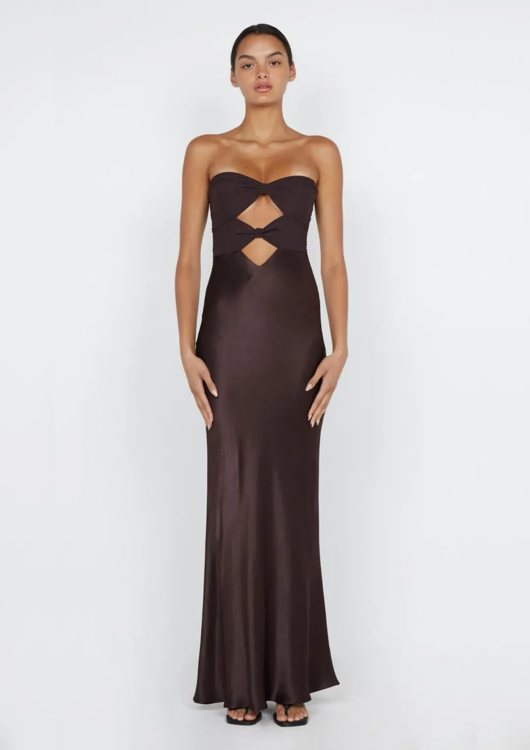 Bec & Bridge Halle Strapless Dress Chocolate Size 10 for rent on The Volte - main image