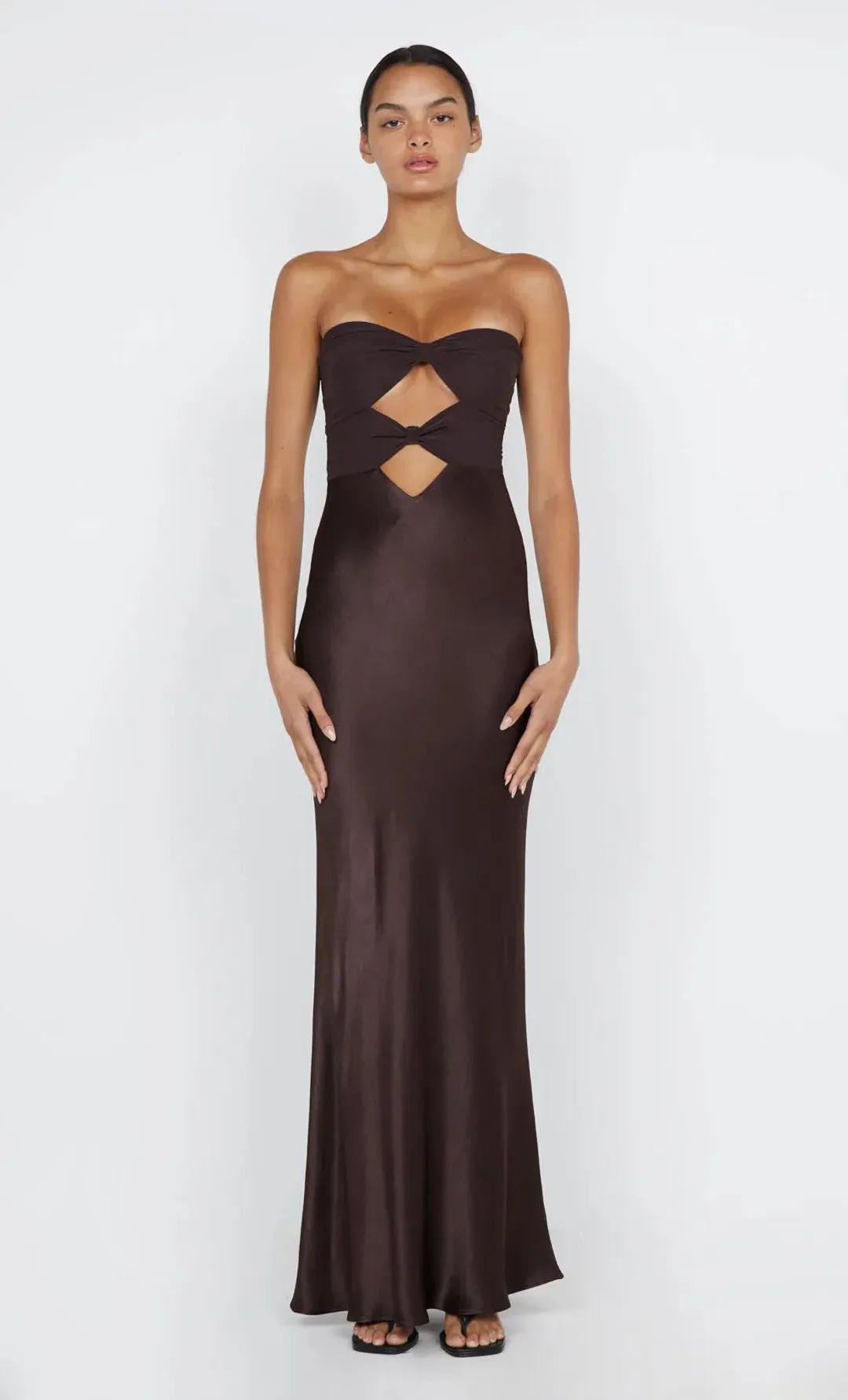 Bec & Bridge Halle Strapless Dress Chocolate Size 12 for rent on The Volte - main image