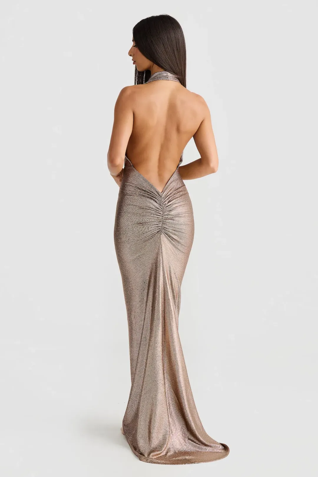 Melani Maria Cowl Gown in Bronze Gold Foil Size XS / AU 6 for rent on The Volte - main image