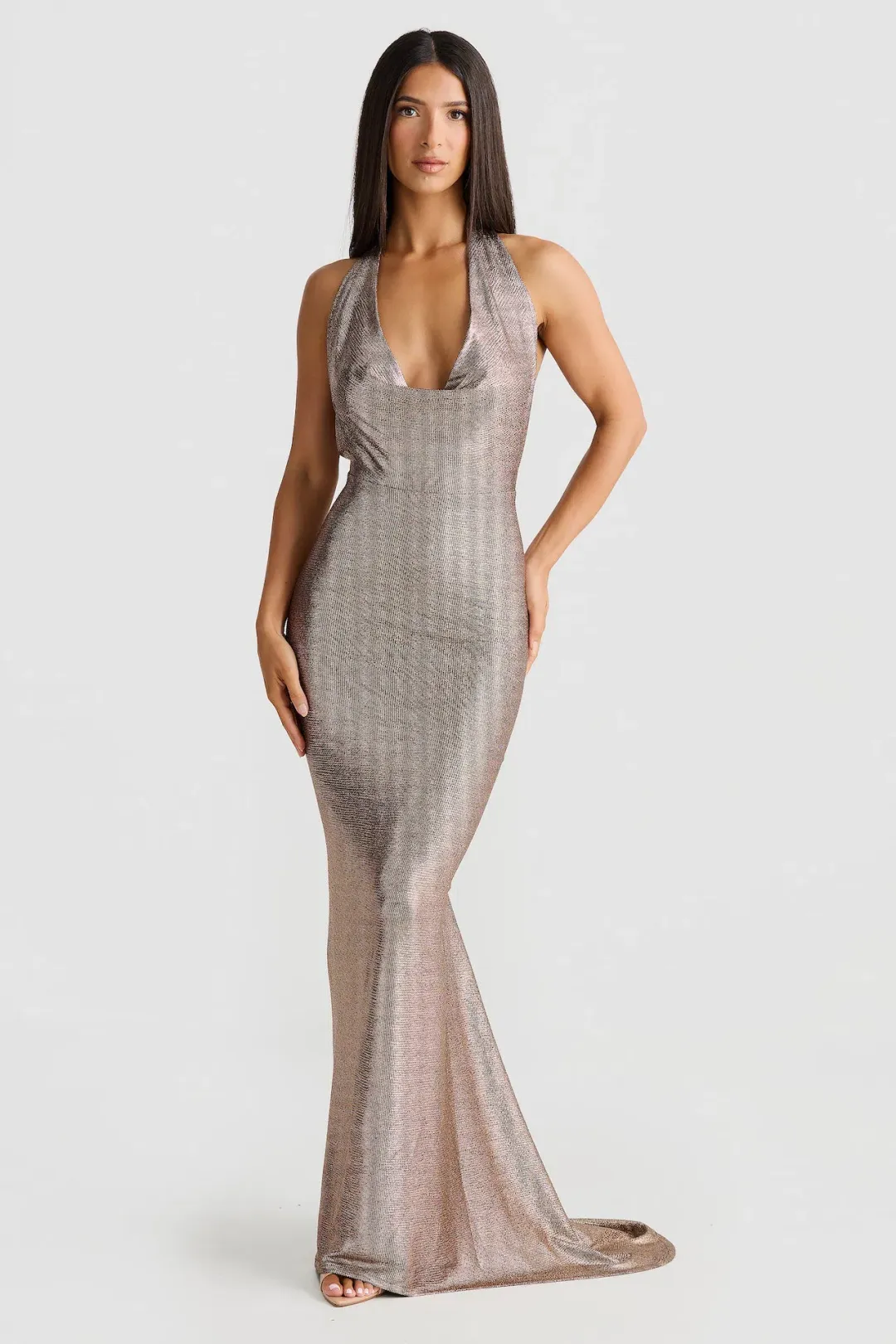 Melani Maria Cowl Gown in Bronze Gold Foil Size XS / AU 6 for rent on The Volte - main image