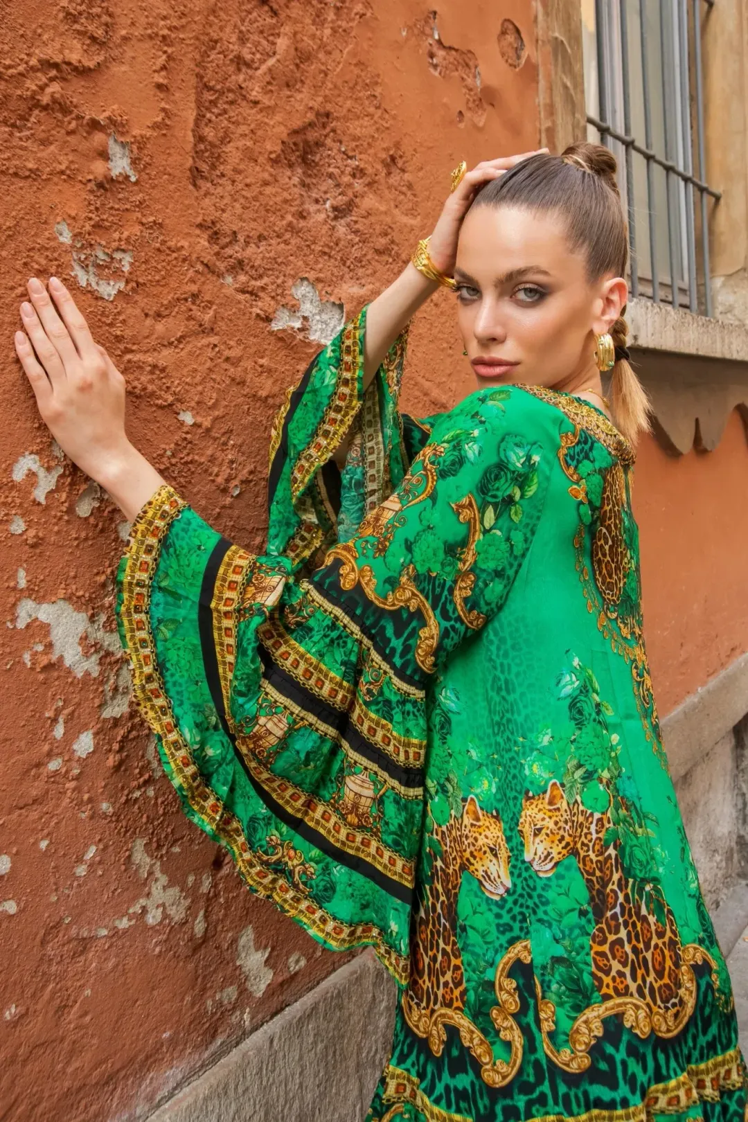 Czarina Emerald Leopardess Frill Dress Mini Green Leopard Print Size L / AU 14 for rent on The Volte - main image