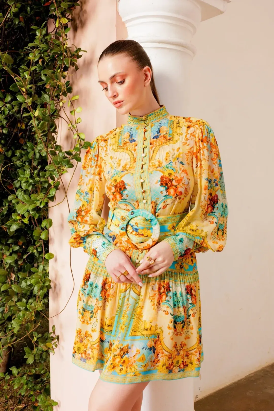 Czarina Summer Garden Button Down Short Dress Yellow Floral Size L / AU 14 for rent on The Volte - main image