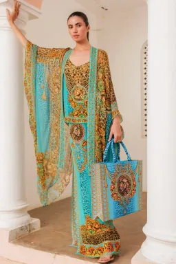 Czarina Aqua Leopardess Medium Cape Turquoise Leopard Print One Size for rent on The Volte - image 3