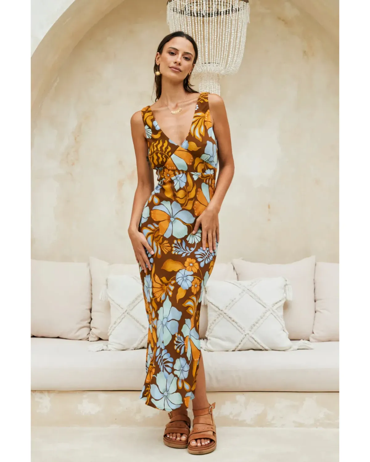 Nine Lives Bazaar Sara Bias Midi Dress Bamboo Size AU 10 for rent on The Volte - main image