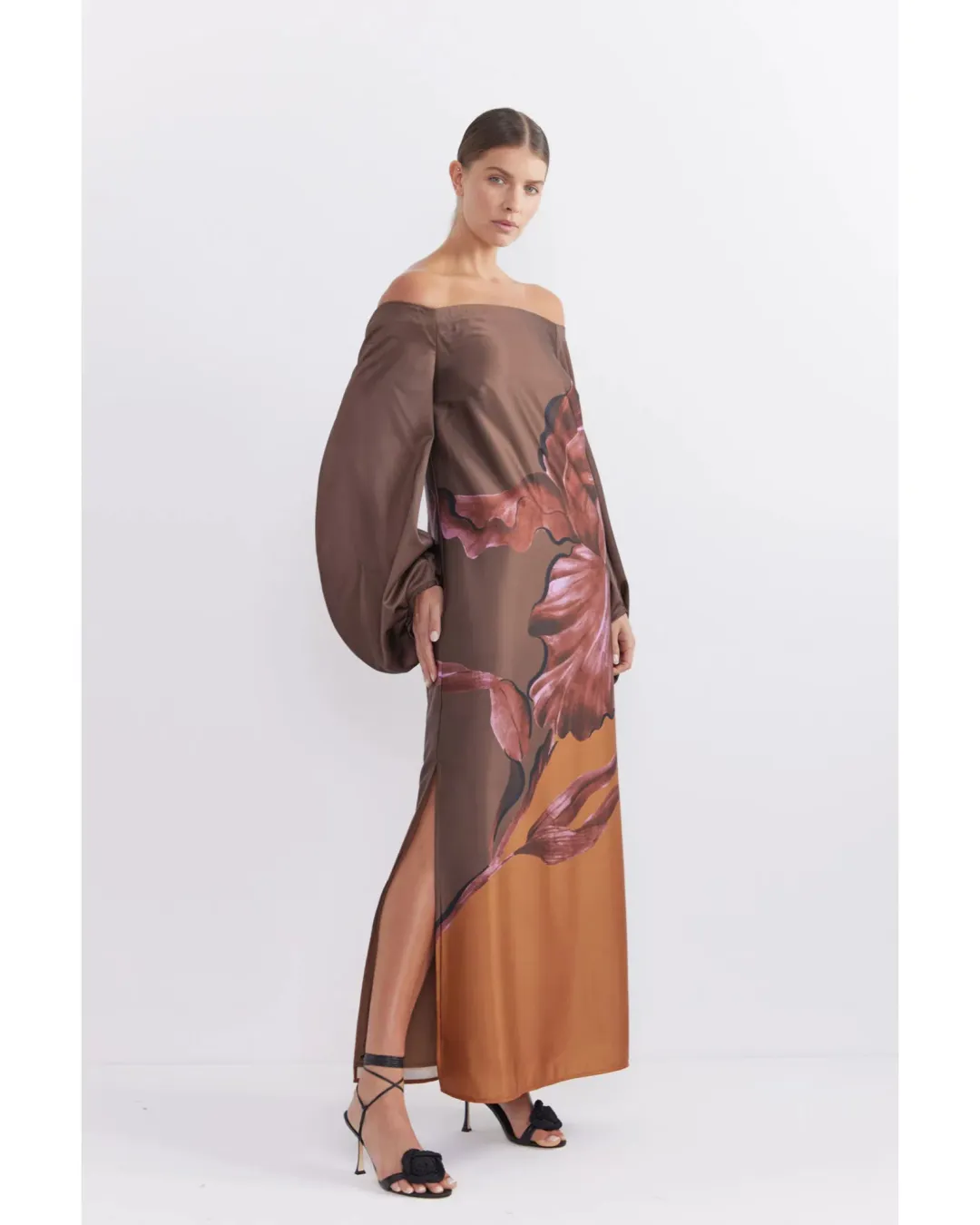 Pasduchas Moon Flower Sleeve Midi Dress Fudge Size AU 10 for rent on The Volte - main image