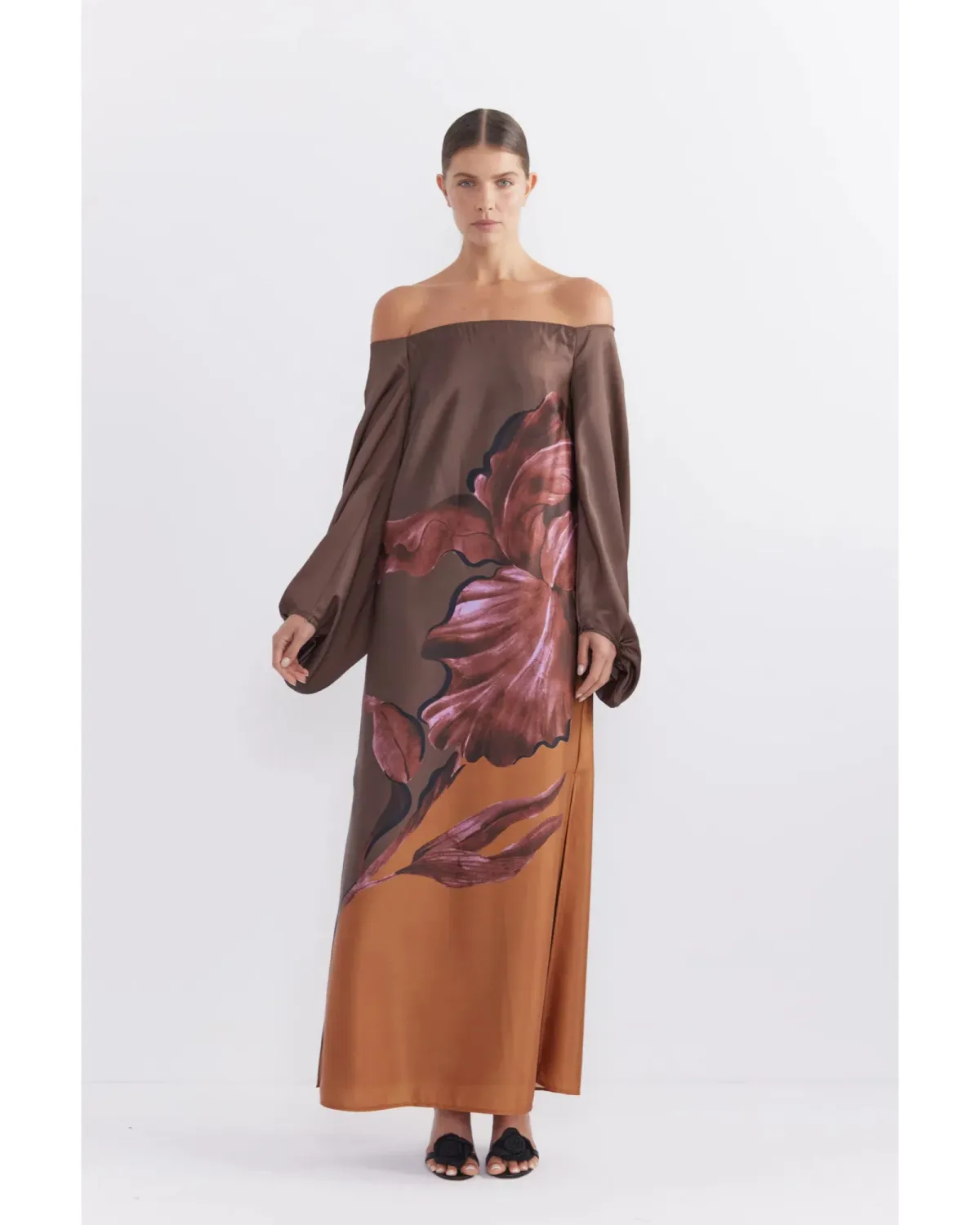 Pasduchas Moon Flower Sleeve Midi Dress Fudge Size AU 10 for rent on The Volte - main image
