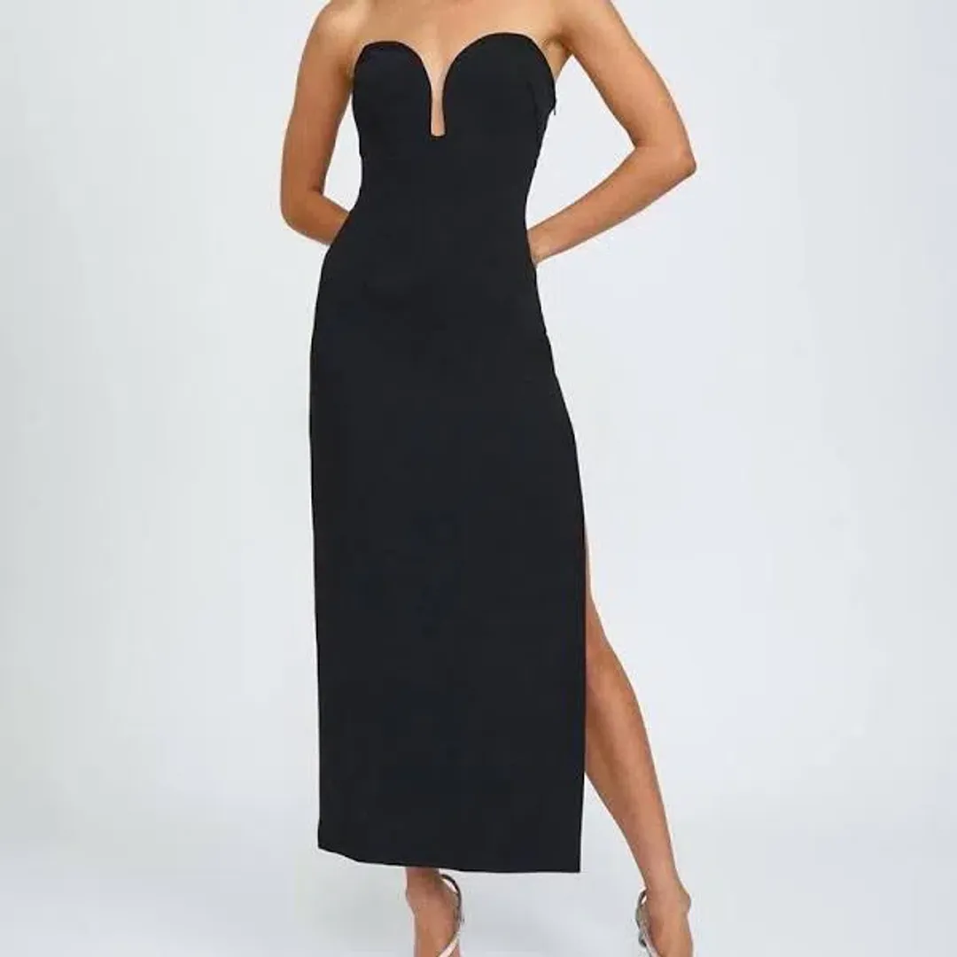 By Johnny Ginny Scoop Split Midi Dress Black Size 8 for rent on The Volte - main image