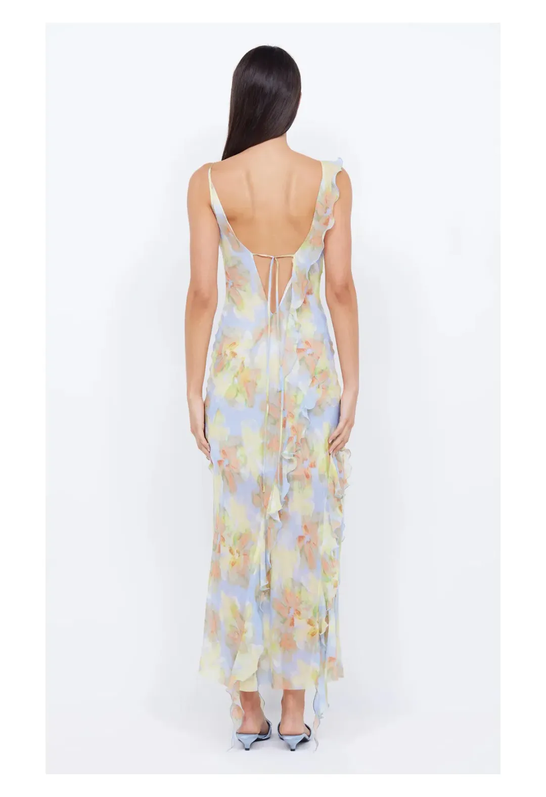 Bec and Bridge Courtney Frill Maxi Dress Blue Blossom Size 8 for rent on The Volte - main image