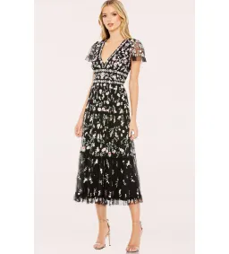 Sascha Drake Camille Embroidered Midi Dress In Black Size 16 for rent on The Volte - image 1