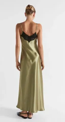 SEED Satin Lace Trim Slip Dress pistachio size 4 for rent on The Volte - image 2