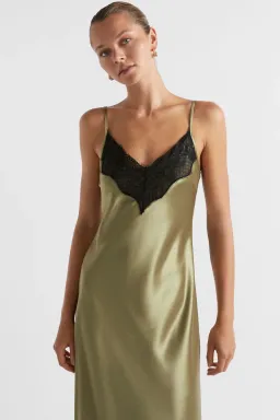 SEED Satin Lace Trim Slip Dress pistachio size 4 for rent on The Volte - image 4