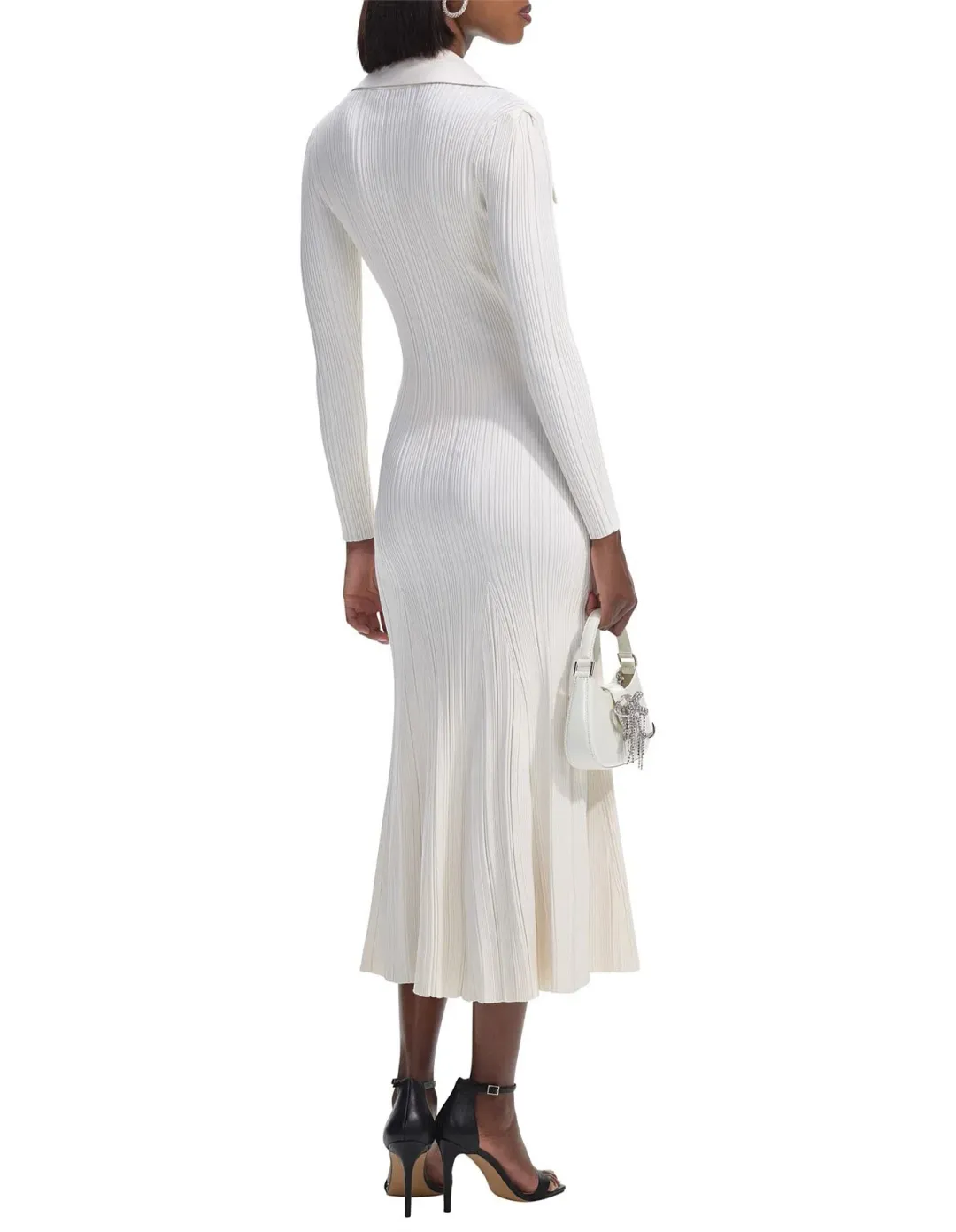 Self Portrait Ribbed Knit Midi Dress Cream Size 8  for rent on The Volte - main image