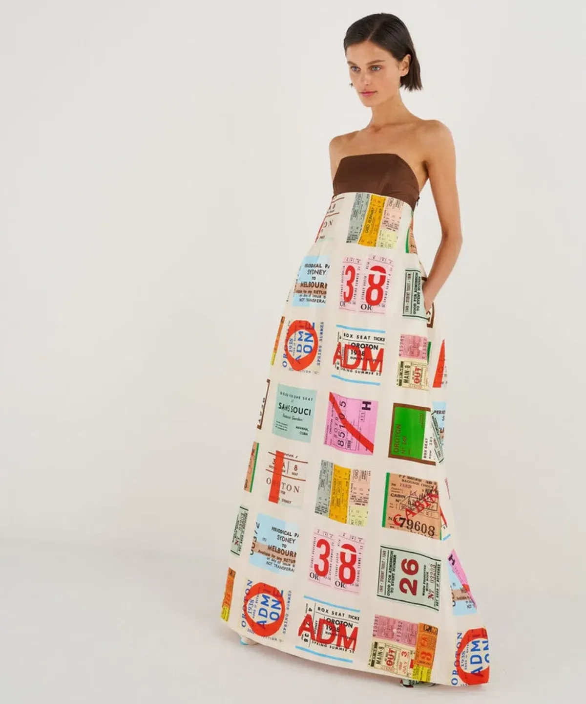 Oroton Ticket Print Gown Multi Size 10 for rent on The Volte - main image