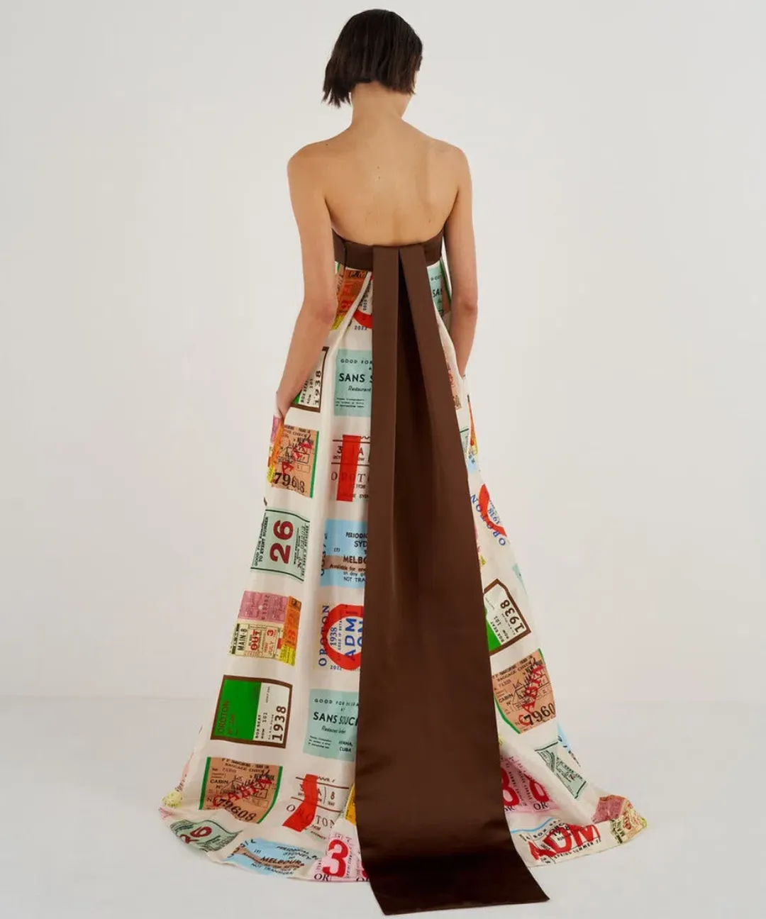 Oroton Ticket Print Gown Multi Size 10 for rent on The Volte - main image