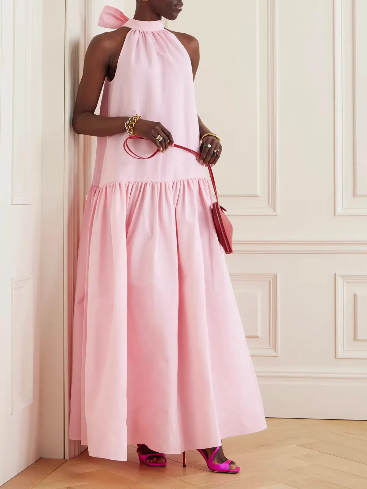STAUD Marlowe Bow Gown in Pink Size AU 10  for rent on The Volte - main image