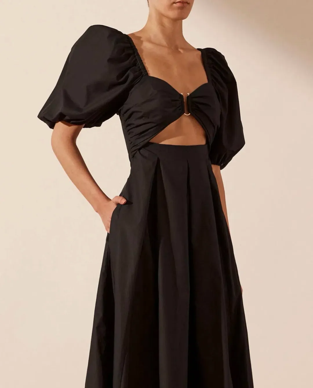 Shona Joy Mareva Short Sleeve Cut Out Midi Dress Black Size 8 for rent on The Volte - main image