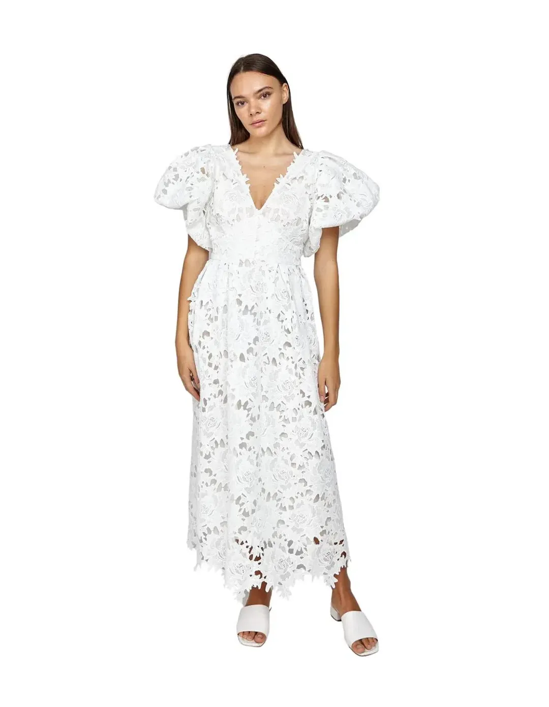 Leo Lin Jennifer V Neck Midi Dress White Size 14 for rent on The Volte - main image