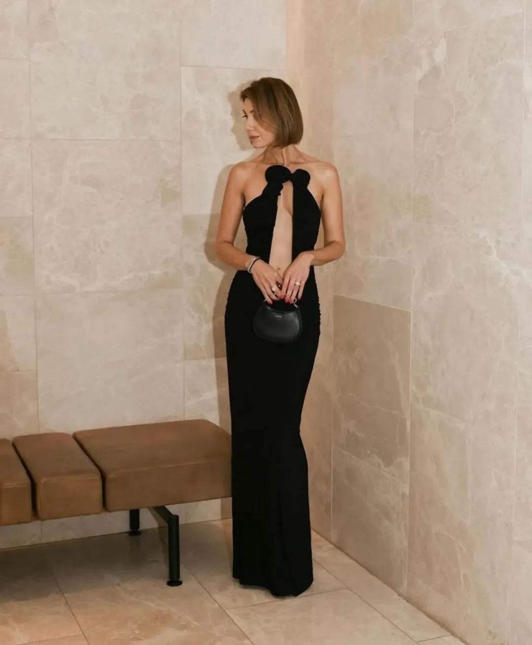 Magda Butrym Strapless Plunge Maxi Dress Black Size 6  for rent on The Volte - main image