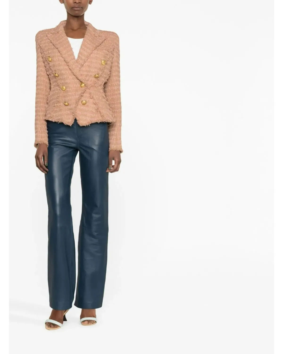 Balmain Double-Breasted Cotton-blend Bouclé Blazer Neutrals Size 8 for rent on The Volte - main image
