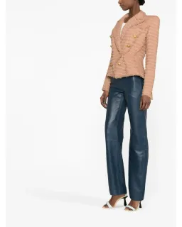 Balmain Double-Breasted Cotton-blend Bouclé Blazer Neutrals Size 8 for rent on The Volte - image 4