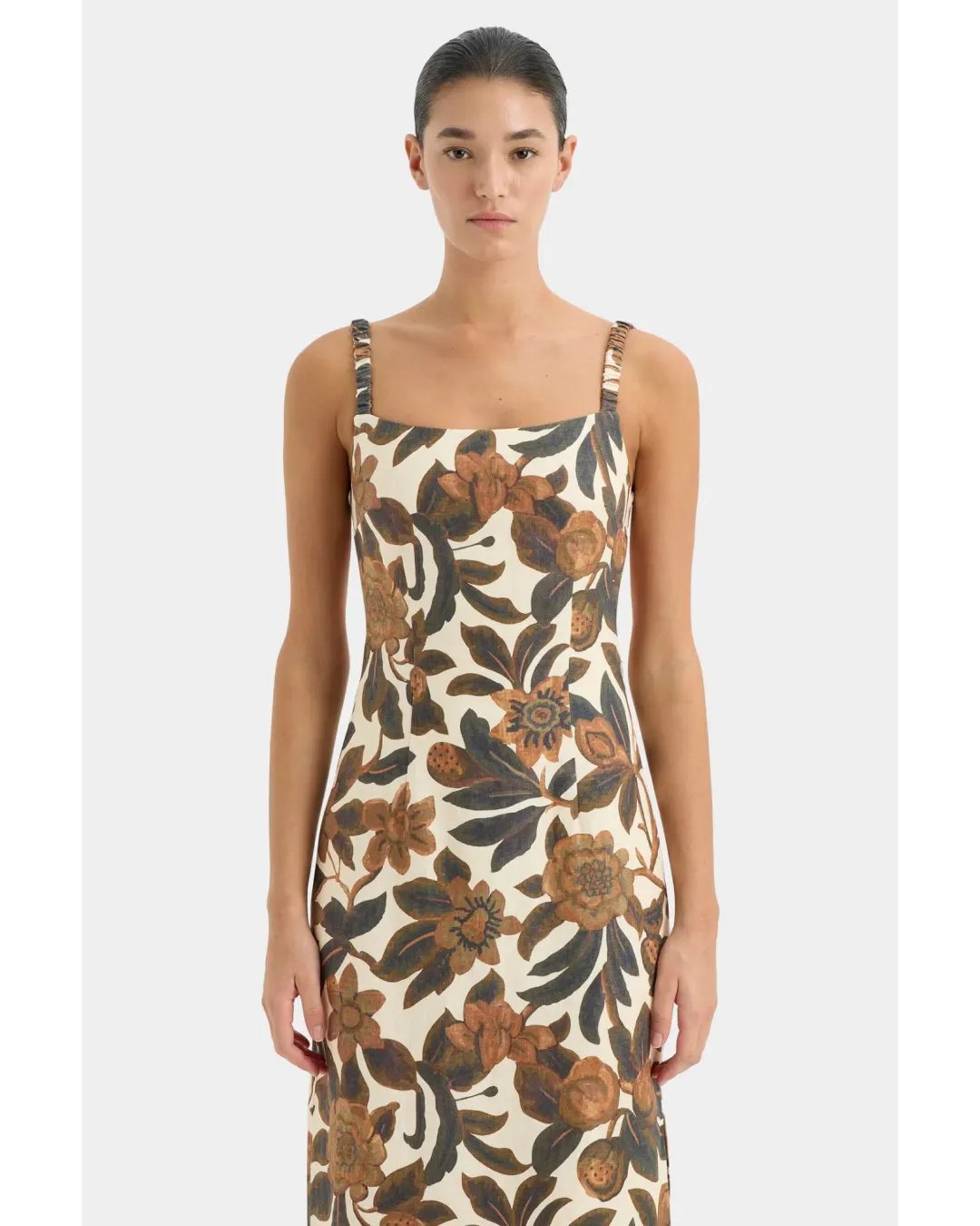 Sir The Label Primrose Ruched Midi Dress Ivory Tapestry Size AU 10  for rent on The Volte - main image