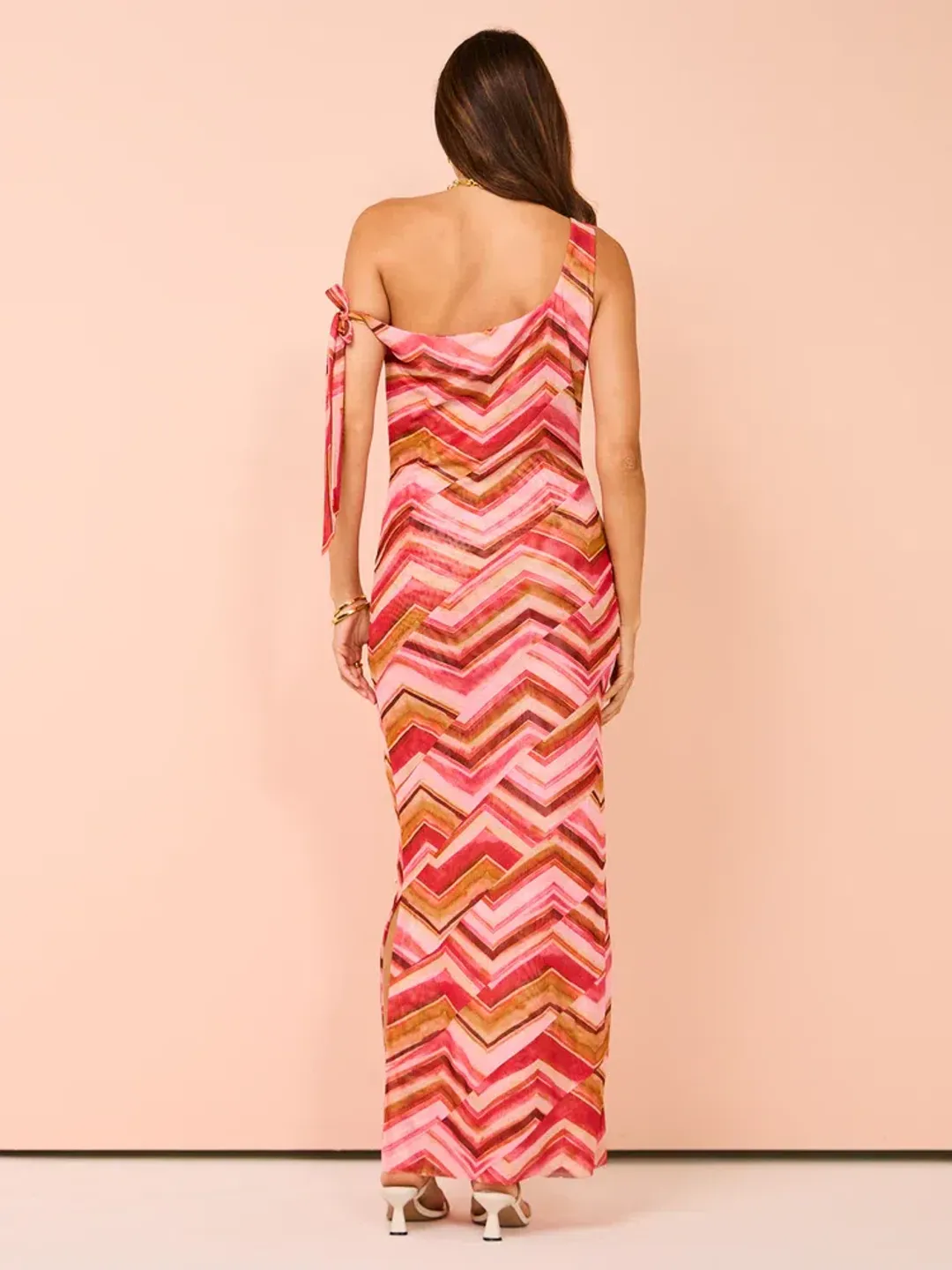 Issy Panelled Maxi Dress In Chevron Print Size AU 6 for rent on The Volte - main image