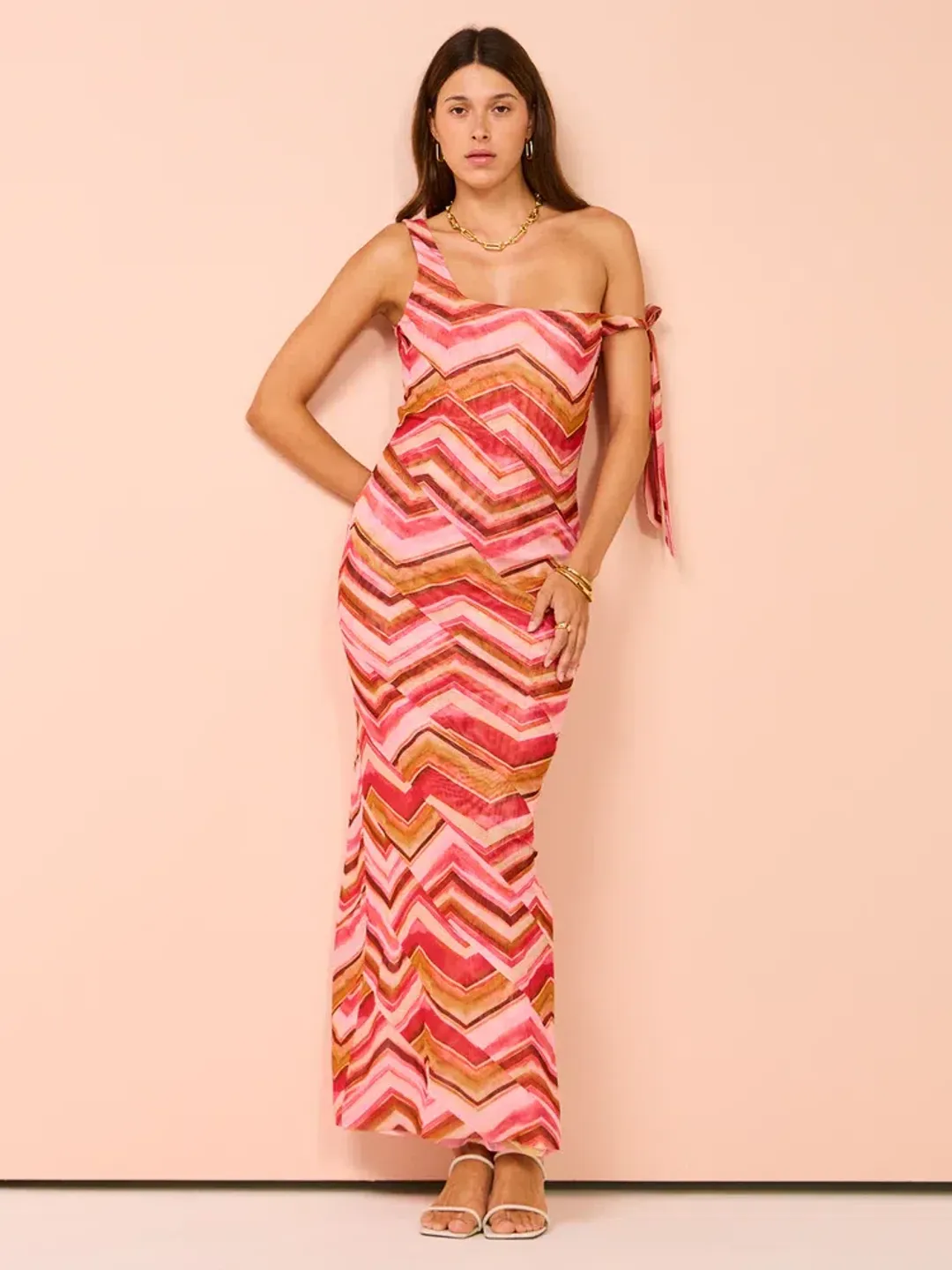 Issy Panelled Maxi Dress In Chevron Print Size AU 6 for rent on The Volte - main image
