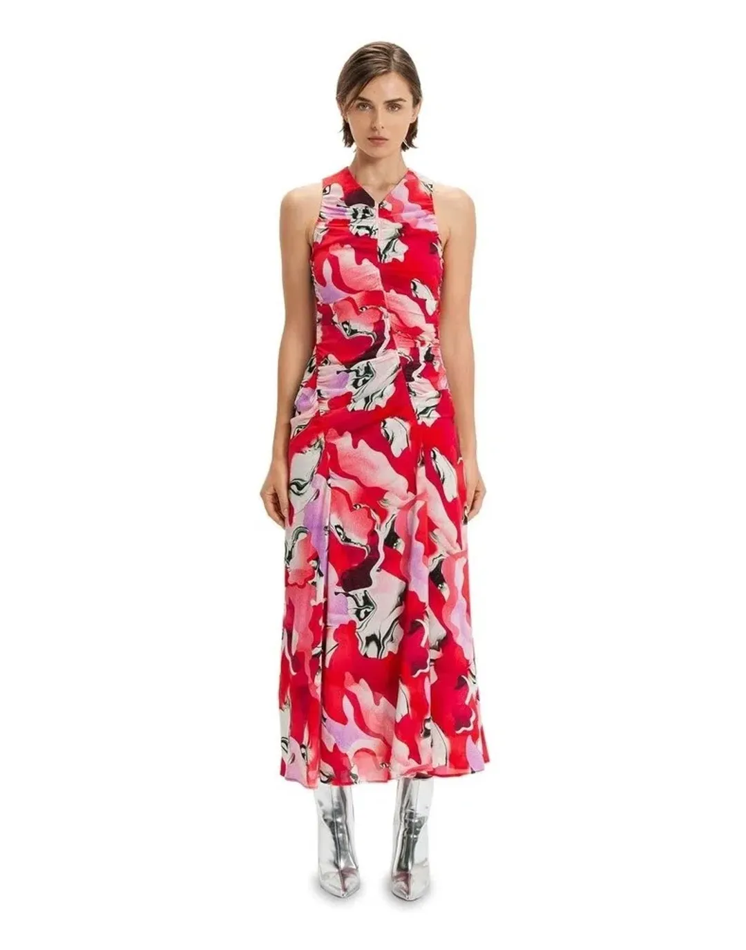 Cue Ruched Marble Midi Dress Print Size 10 for rent on The Volte - main image